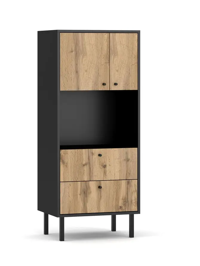 Komoda TIVOLI! czarna/dąb wotan 57x42x135 cm