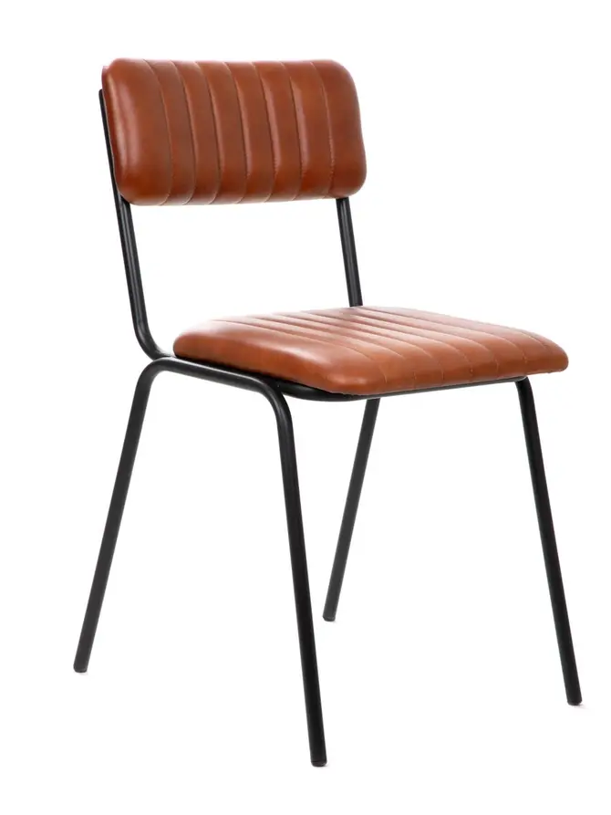 Krzesło LUMBAR w obiciu ze skóry bawolej brązowe 46x52x78 cm