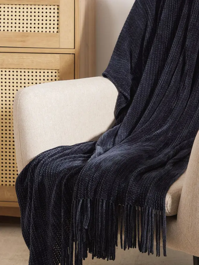Koc CHENILLE szenilowy granatowy 130x170 cm