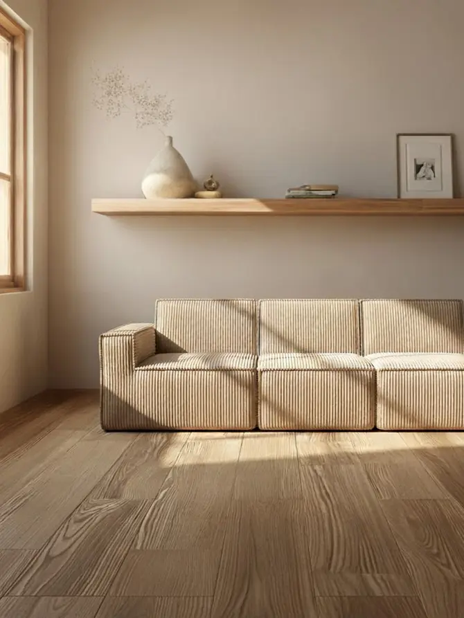 Sofa modułowa LYKKE 3-osobowa beżowa piankowa sztruksowa 263x88x73 cm