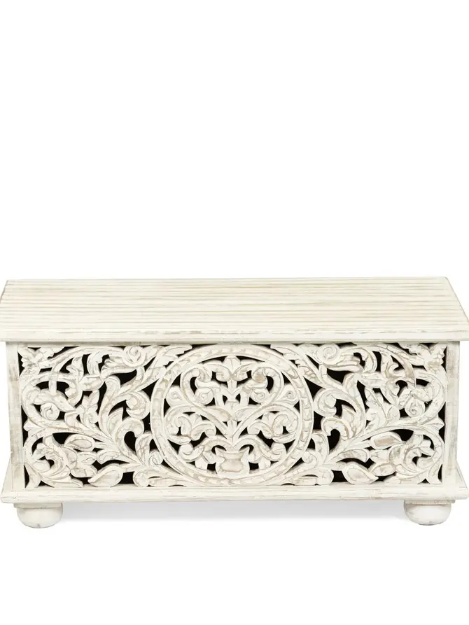 Skrzynia kawowa BANHI lite drewno mango żłobione 100x40x45 cm