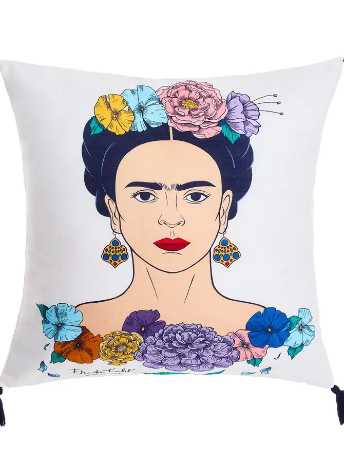 Poszewka FRIDA KAHLO z granatowymi frędzlami 45x45 cm