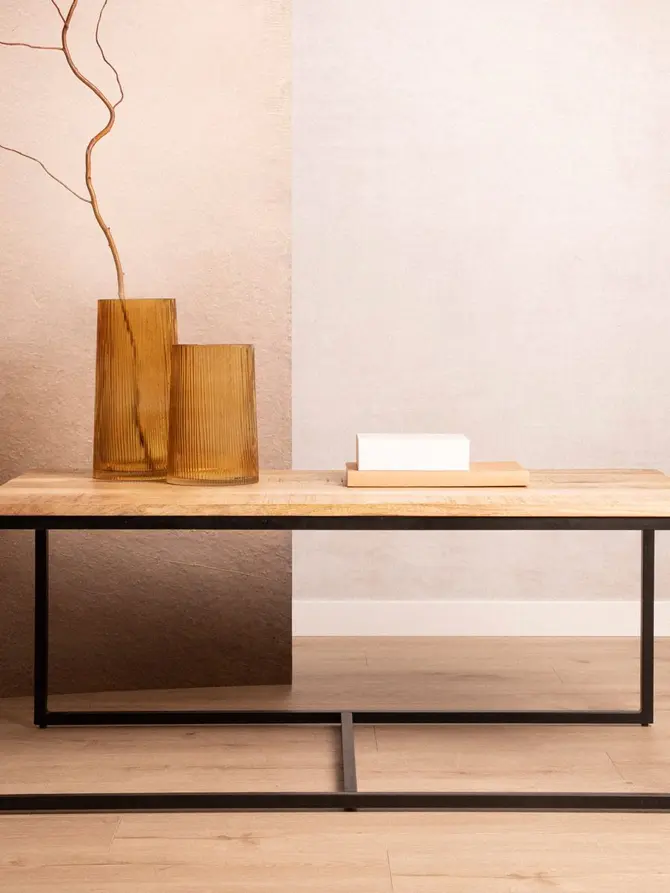 Zestaw stolików kawowych MAYA lite drewno mango + metal 110x60x45 cm/50x50x40cm