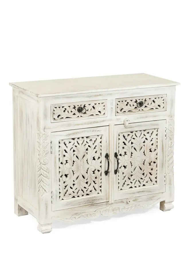 Komoda BANHI lite drewno mango żłobione 90x42x80 cm