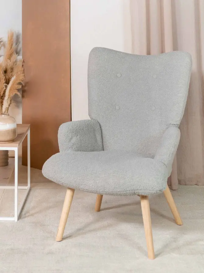 Fotel MOSS TEDDY BOUCLE w tkaninie TEDDY jasnoszary 70x55x95 cm