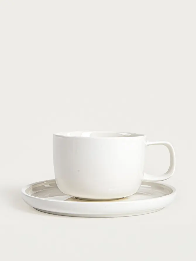 Filiżanka ze spodkiem BERGO porcelanowa biała 0,2 l