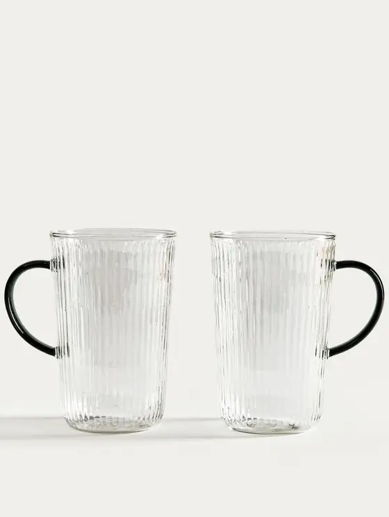 Zestaw szklanek LUVOS ryflowanych z szarym uchem 2 szt. 500 ml