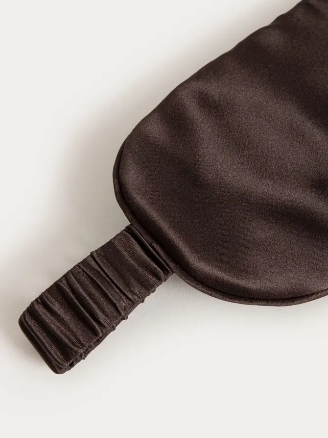 Maska na oczy i scrunchie BELARIS z jedwabiu morwowego czekoladowe 2 szt.