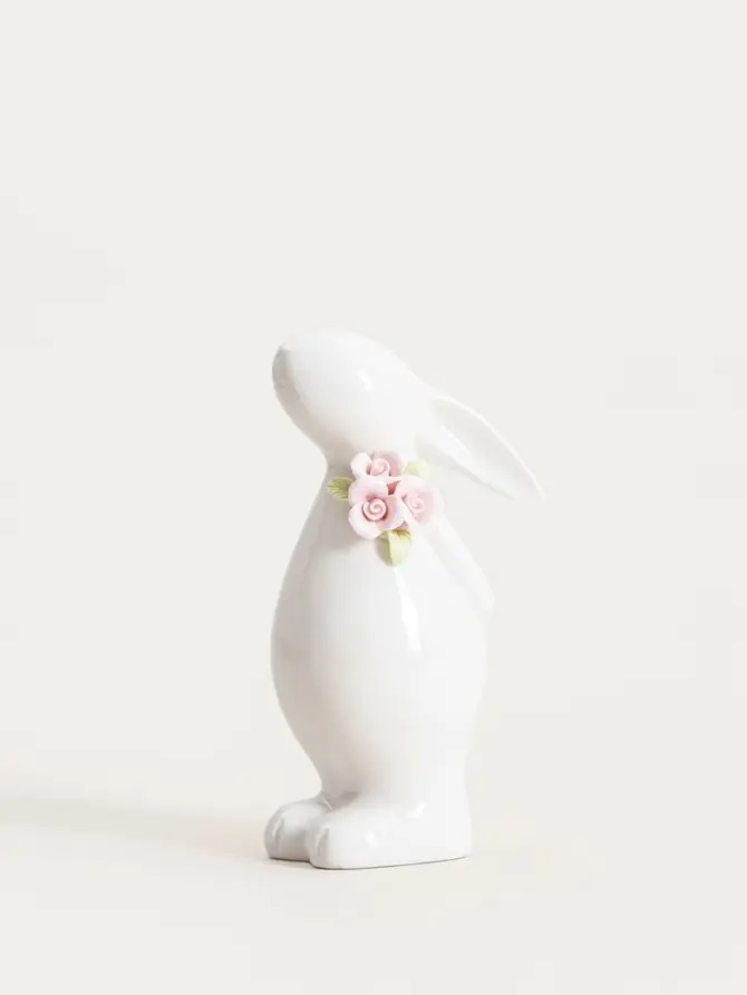 Figurka BULAQ zając ceramiczny z dekoracyjnymi kwiatami 9,8x7x18,6 cm