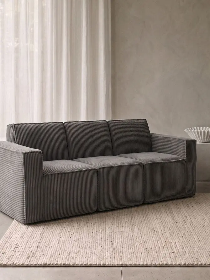 Sofa modułowa LYKKE 3-osobowa ciemnoszara piankowa sztruksowa 263x88x73 cm