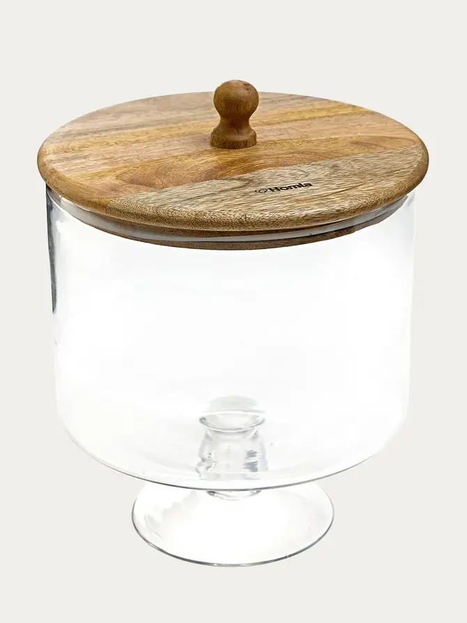Patera WOOD COLONY szklana na nóżce L 22x21 cm