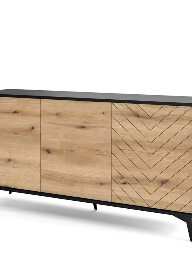 Komoda DIAMOND czarny korpus z dekorem dąb evoke na frontach 153,4x76,7x39 cm