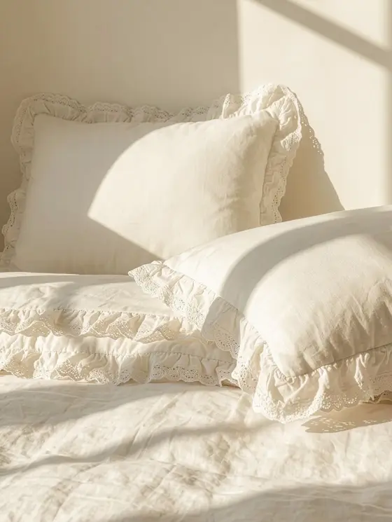 Pościel MOISES bawełniana ecru z koronką 220x200 + 2*70x80 cm