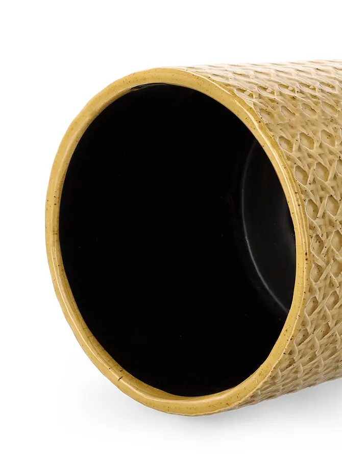 Osłonka RATTAN z motywem rattanu musztardowa 16x14.5 cm