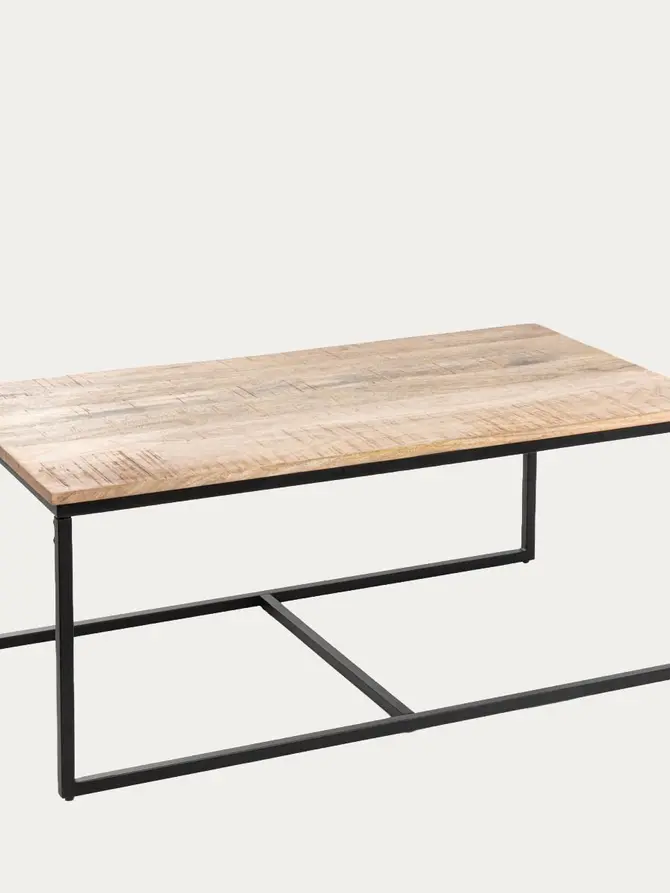 Zestaw stolików kawowych MAYA lite drewno mango + metal 110x60x45 cm/50x50x40cm