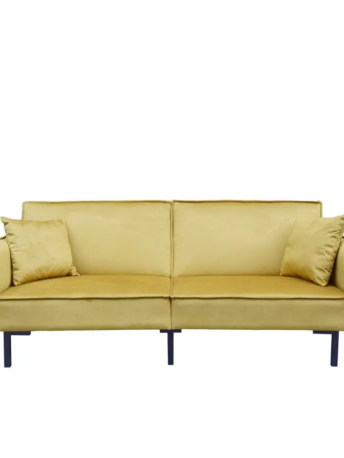 Sofa CANTO 3-osobowa, z funkcją spania, welurowa musztardowa 199x90x85 cm