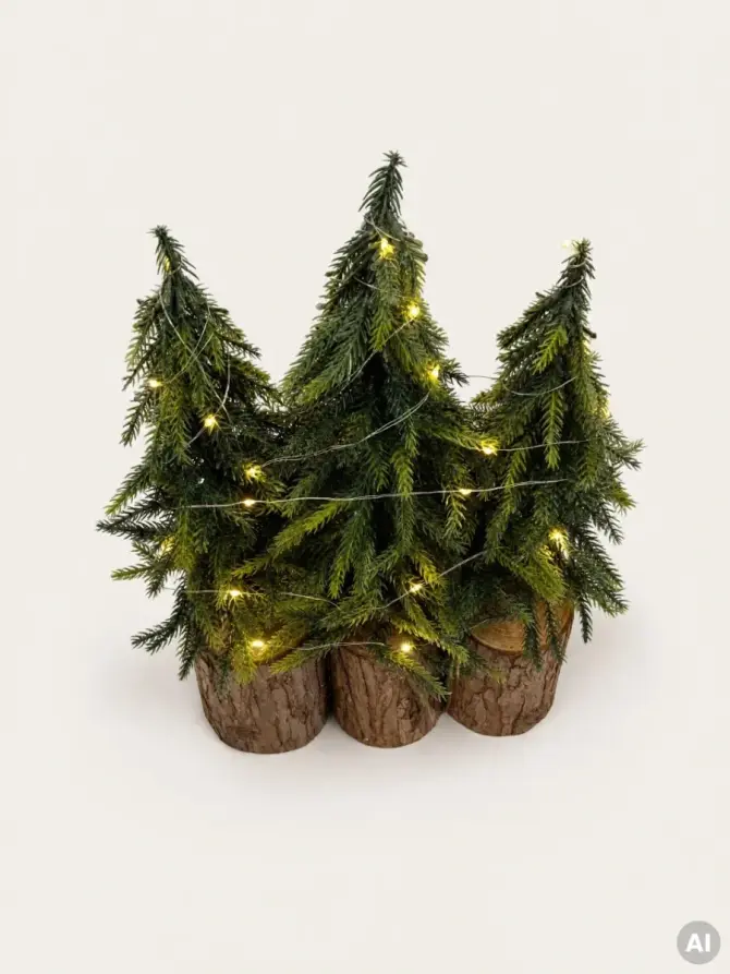 Choinka DULA potrójna na pieńku z LED 50 cm