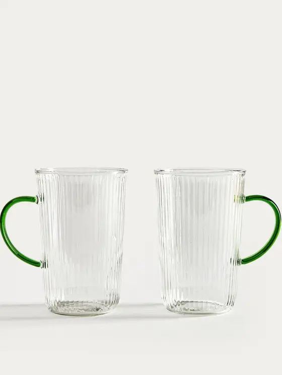 Zestaw szklanek LUVOS ryflowanych z zielonym uchem 2 szt. 500 ml