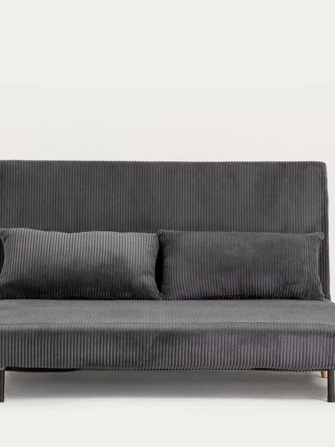 Sofa SOLACE 2-osobowa, z funkcją spania sztruksowa czarna 140x91x84 cm