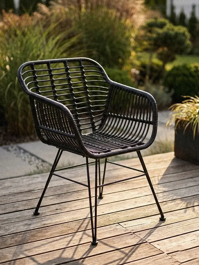 Krzesło JARDIN plecione czarne 57x62x81 cm