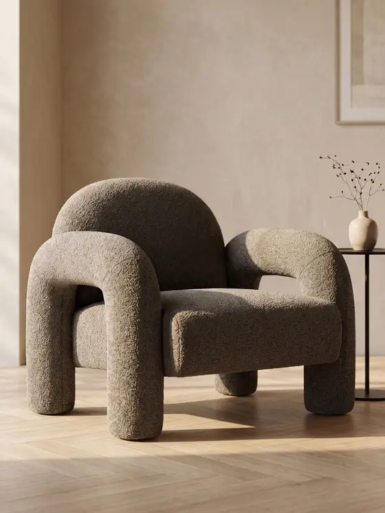 Fotel SEDIA brązowy w tkaninie TEDDY BOUCLÉ 95x88x70 cm