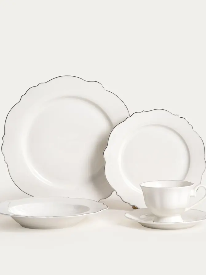 Talerz ELORIA porcelanowy głęboki ze srebrnym rantem 21 cm