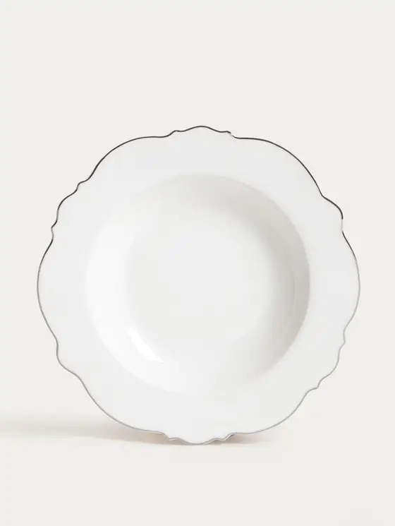 Talerz ELORIA porcelanowy głęboki ze srebrnym rantem 21 cm