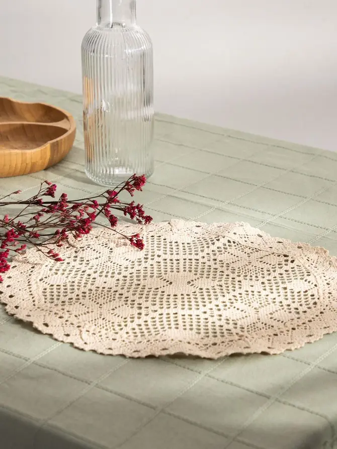 Serwetka okrągła CROCHET szydełkowa beżowa 35 cm
