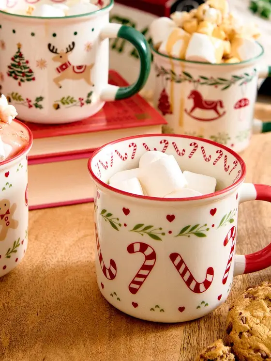 Kubek UNIS porcelanowy z laską cukrową i czerwonym uchem 0,4 l