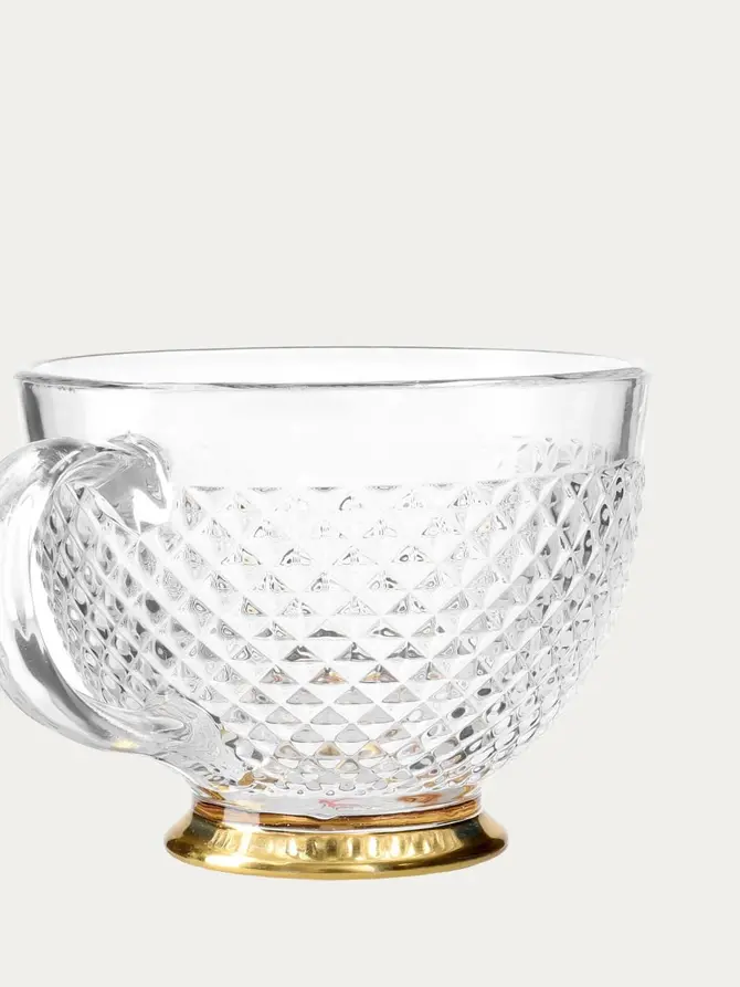Filiżanka BARREL szklana w kropki ze złota nóżką 0,36 l