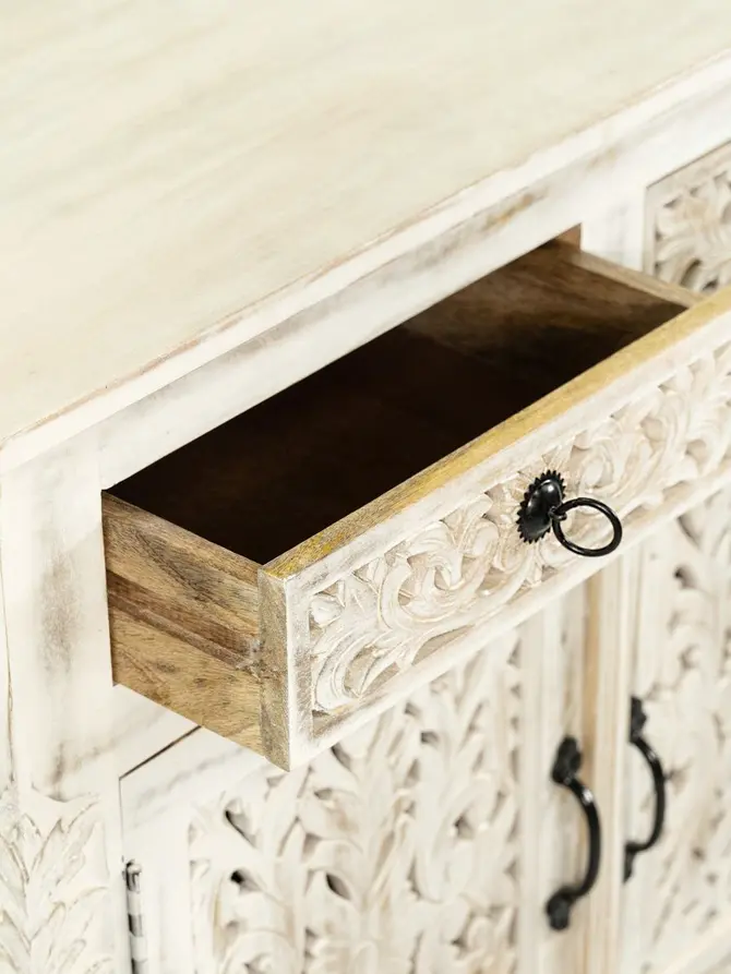 Komoda BANHI lite drewno mango żłobione 90x42x80 cm