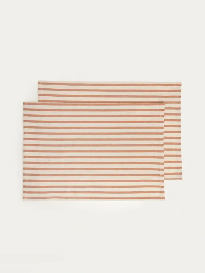 Maty stołowe DAVIO bawełniane w paski karmelowe z falbaną, zestaw 2 szt. 2*30x45cm