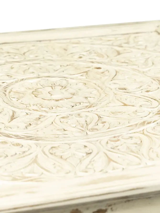 Stolik kawowy BANHI lite drewno mango żłobione 100x100x45 cm