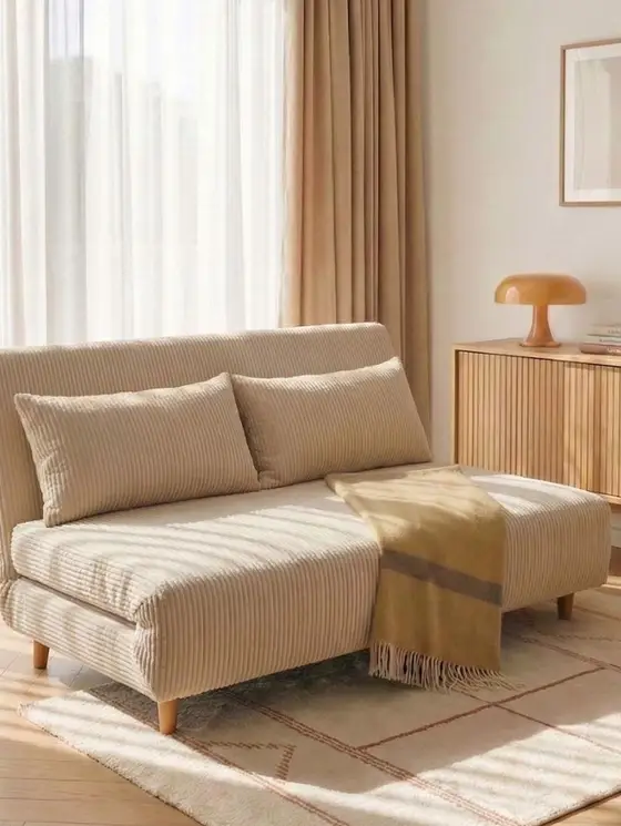 Sofa SOLACE 2-osobowa, z funkcją spania sztruksowa ecru 140x91x84 cm