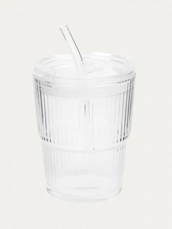 Szklanka EMBO GROOVE ryflowana ze szklaną słomką 0,4 l