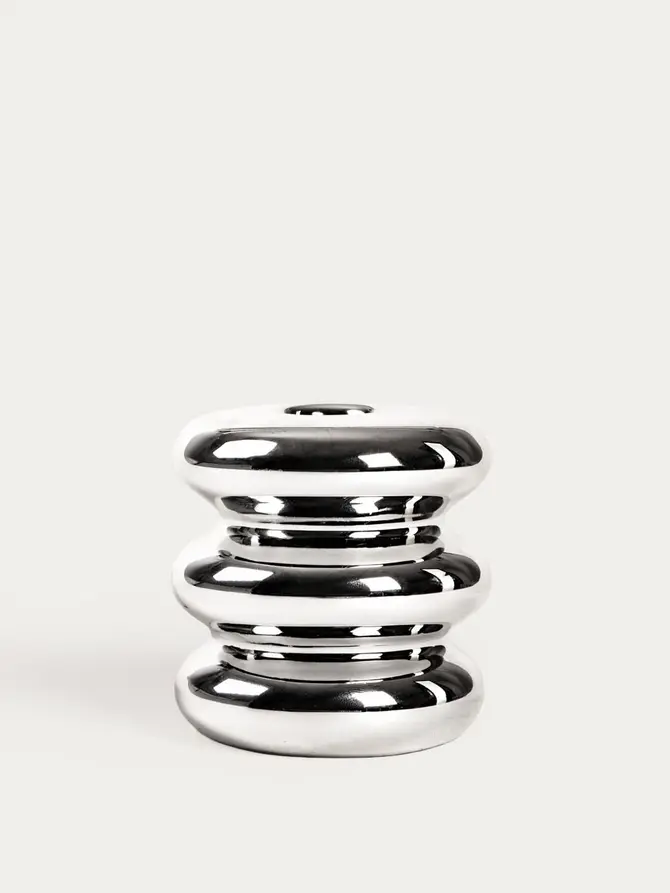 Świecznik SILVERI ceramiczny srebrny wysoki 8x8x9 cm