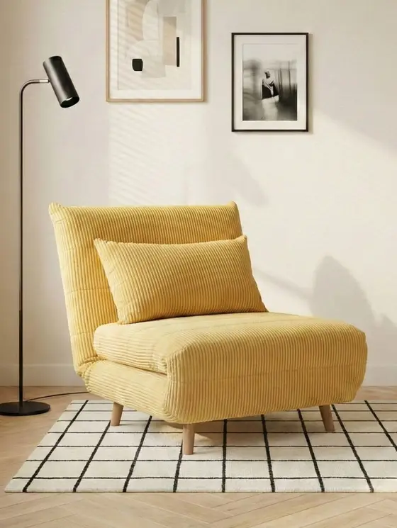 Sofa SOLACE 1-osobowa, z funkcją spania sztruksowa musztardowa 83x91x84 cm