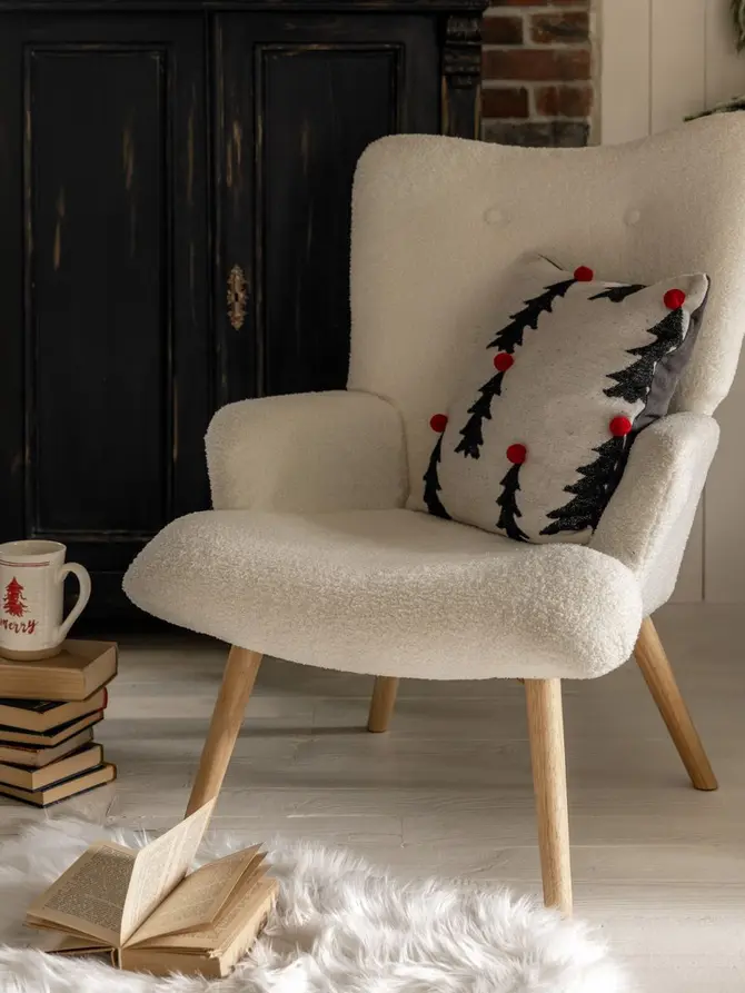 Fotel MOSS TEDDY BOUCLE w tkaninie TEDDY biały 70x55x95 cm