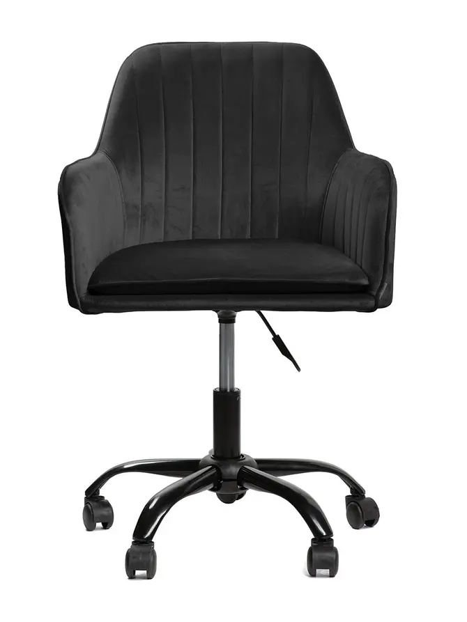 Fotel TEILL welurowy obrotowy czarny 56x58x81-91 cm