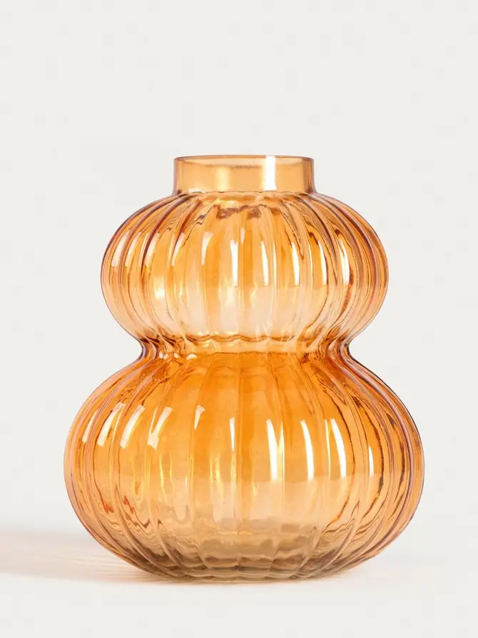 Wazon VIAS szklany ryflowany miodowy 14x16 cm