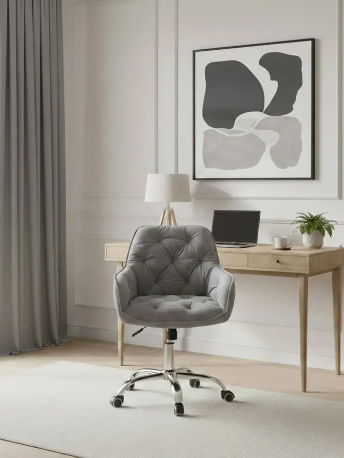 Fotel FUSSY w tkaninie obrotowy szary 57x61x80-90 cm