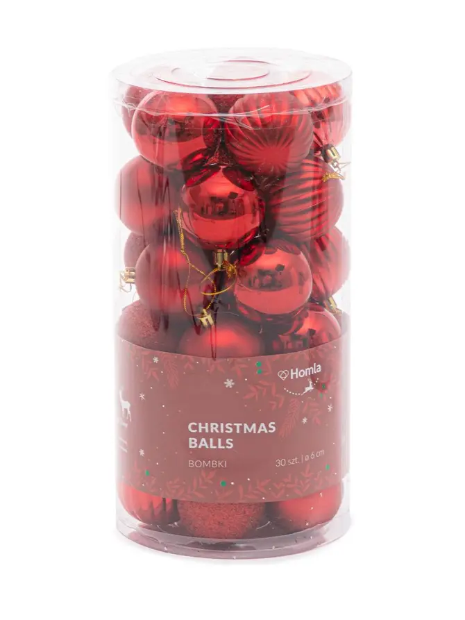 Bombki RIJA czerwone, 30 szt. 6 cm