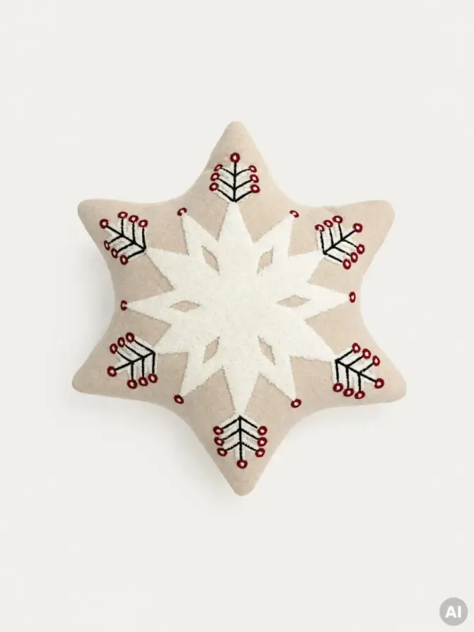 Poduszka FROSTELLE w kształcie śnieżynki z dekoracyjnym haftem 43x12x43cm