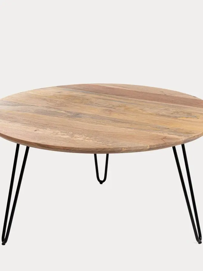 Stolik kawowy SORA lite drewno mango + metal 90x90x45 cm