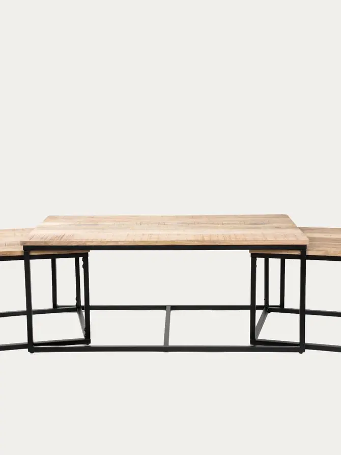 Zestaw stolików kawowych MAYA lite drewno mango + metal 110x60x45 cm/50x50x40cm