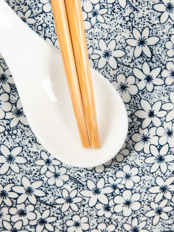 Zestaw do ramen SALADO w kwiatki z brązowym rantem 21 cm