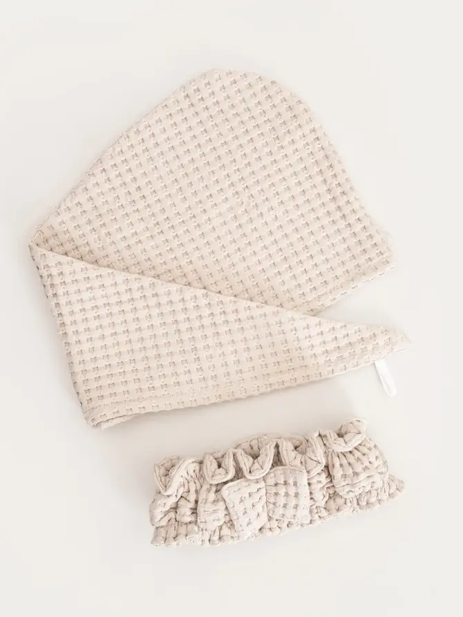 Zestaw opaska i turban VAFFEL beżowy 10x23 cm