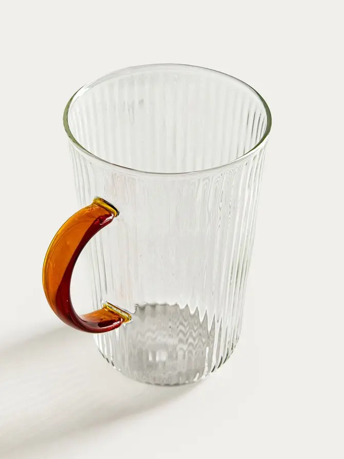 Zestaw szklanek LUVOS ryflowanych z bursztynowym uchem 2 szt. 500 ml