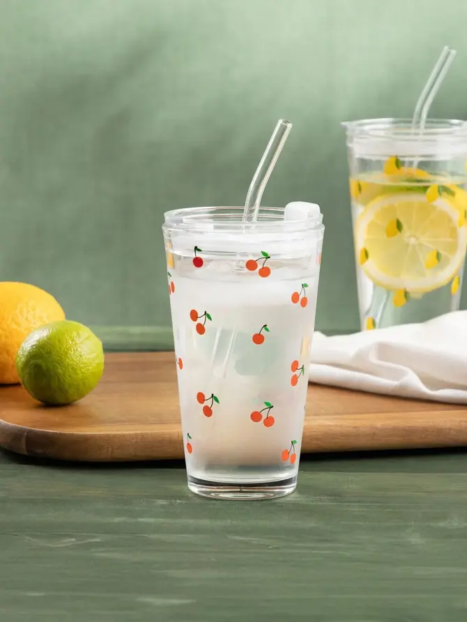 Szklanka EMBO SUMMER ze słomką w wiśnie 0,4 l