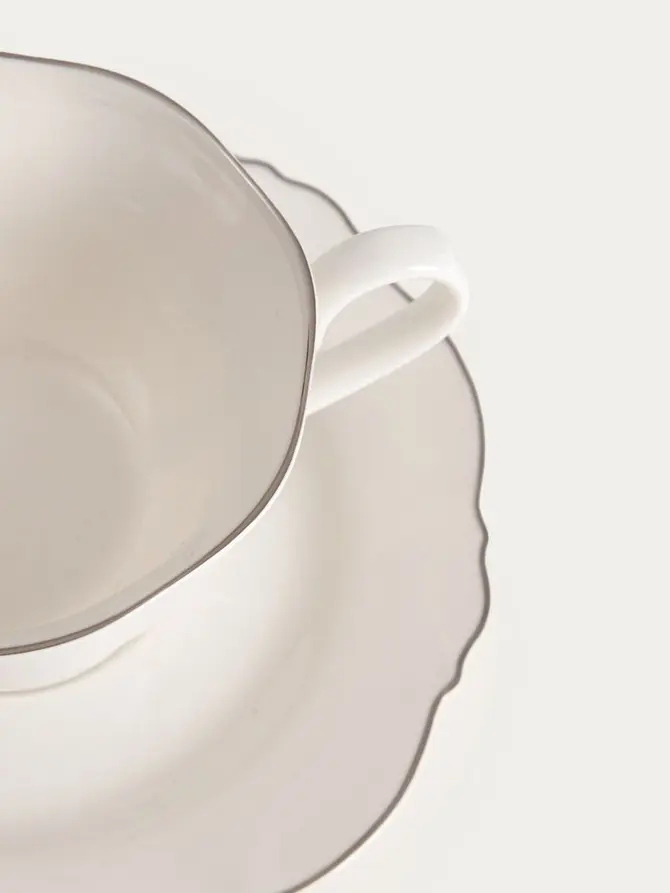 Filiżanka ze spodkiem ELORIA porcelanowa ze srebrnym rantem 0,2 l